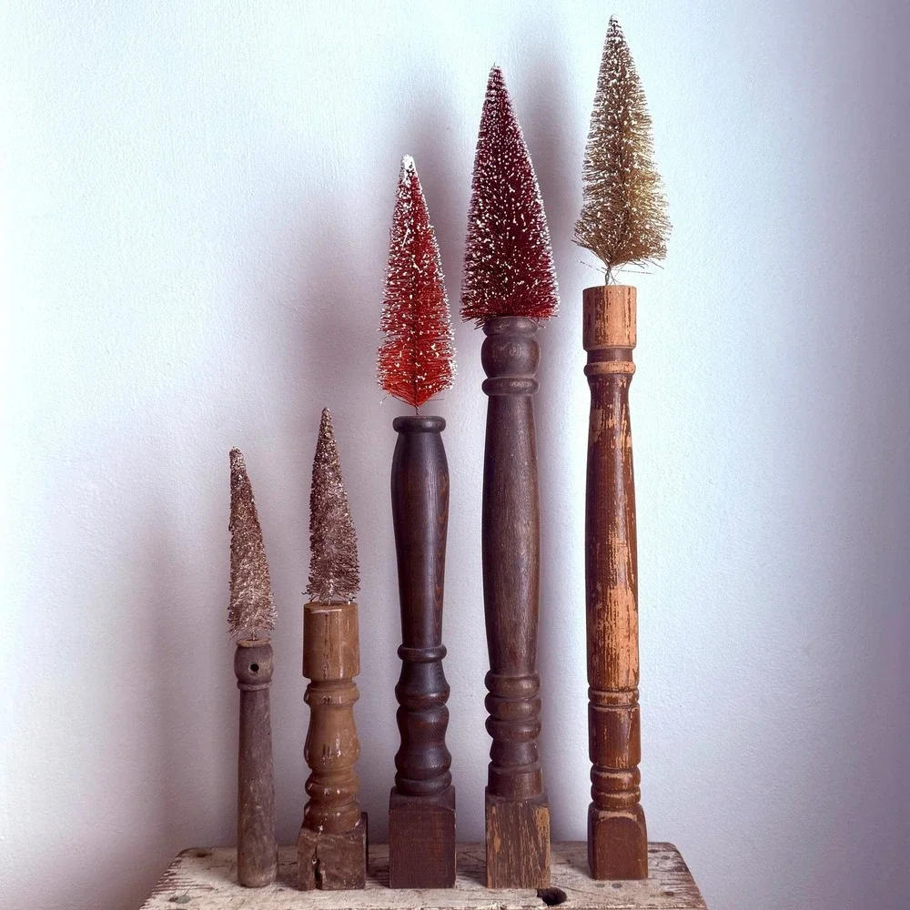 Repurposed Staircase Pedestal Christmas Trees Pipe Cleaner Handmade Holiday‎